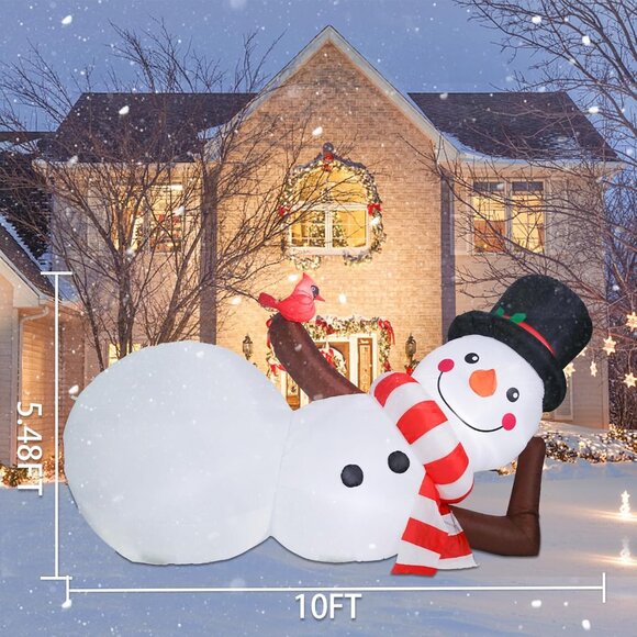 ⚡10FT Christmas Inflatables Giant Snowman & Red Cardinal Outdoor Decorations - Picture 2 of 7